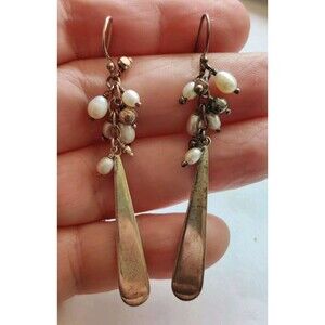 Vintage LT 925 Thailand Sterling Silver Pearl Dangle 2+" Earrings